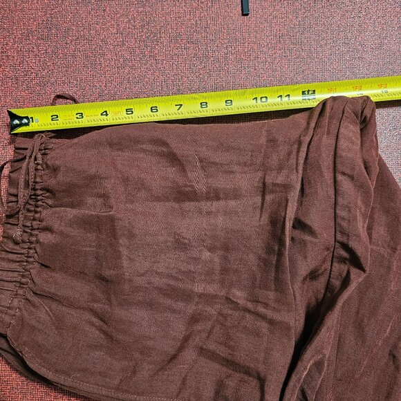 H&M Linen Wide-Leg Pants L Pull On Burgundy High Waist Coastal Lagenlook Scandi - Picture 10 of 12